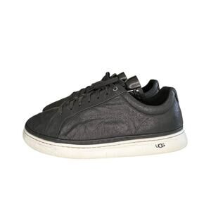 UGG Men's Black Leather Low-Top Athletic Sneakers with White Sole